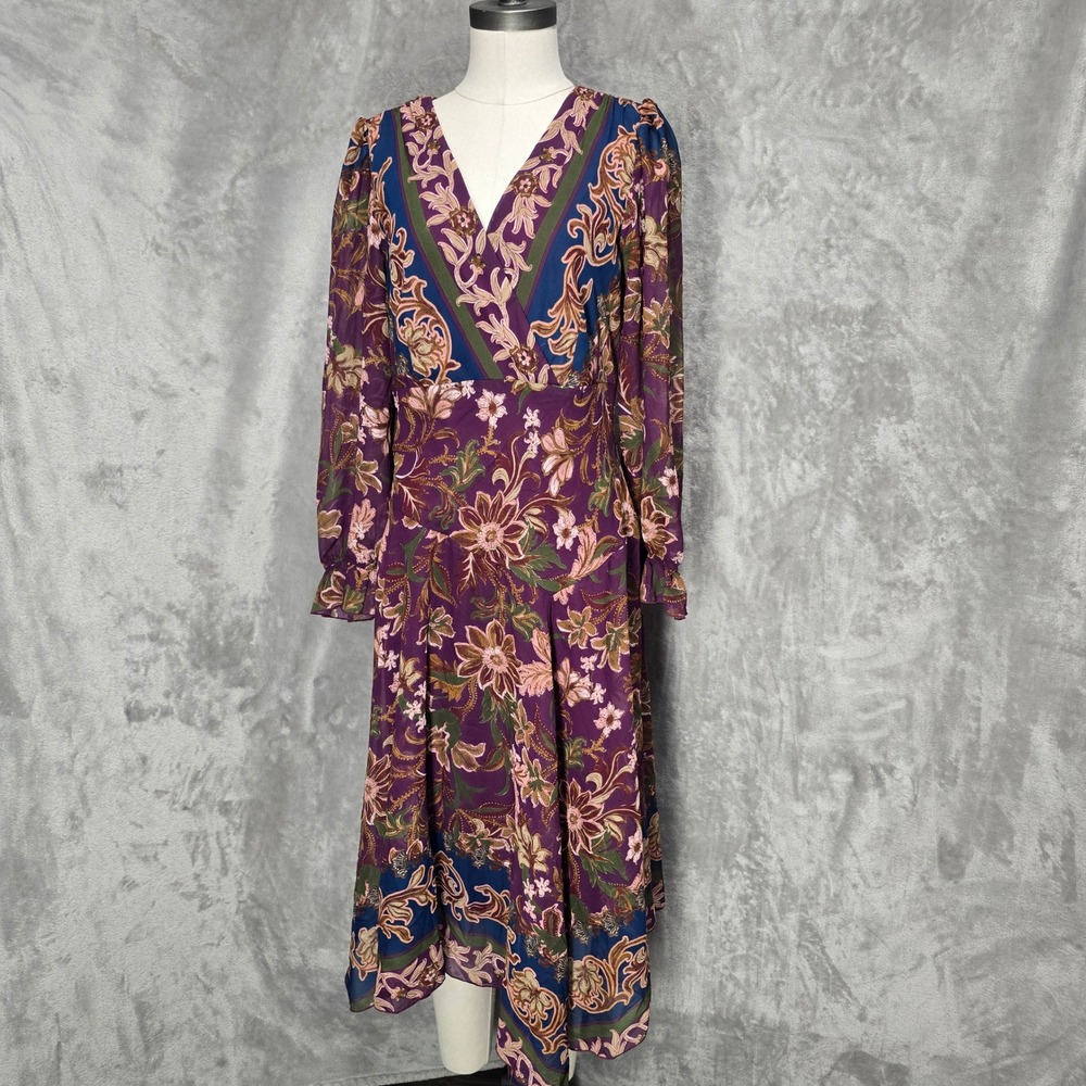 Rabbit Design Dress Women 14 Purple Floral Paisley Asymmetric Whimsigoth Peasant